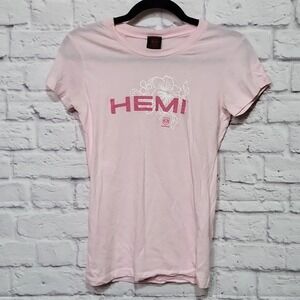 Dodge HEMI Graphic T-Shirt Womens Medium Pink Floral Logo Short Sleeve Tee